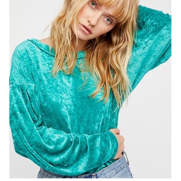 Free People teal velvet milan top - Picture 2 of 6